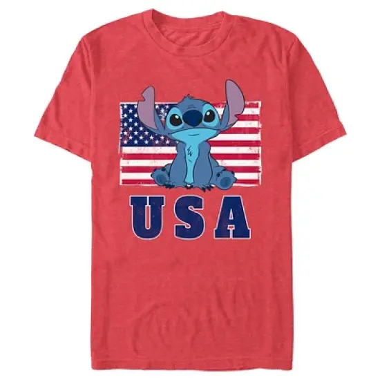 Men's Lilo & Stitch Distressed Red, White, and Blue T-Shirt image {4}