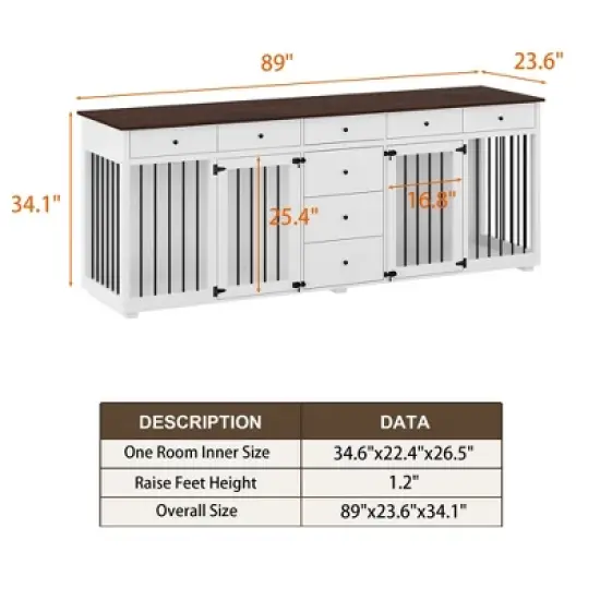 Famapy Large Dog Crate Furniture with Drawers Multifunctional Furniture Style Pet Crate White image {9}
