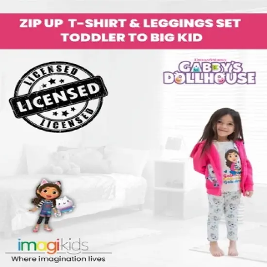 Gabby's Dollhouse Gabby Pandy Paws Girls Zip Up Fleece Hoodie T-Shirt and Leggings 3 Piece Outfit Set Toddler to Big Kid  image {1}