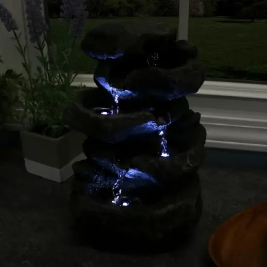 Sunnydaze Indoor Home Decorative Relaxing Stacked Rocks Tabletop Water Fountain with LED Lights - 10" image {7}