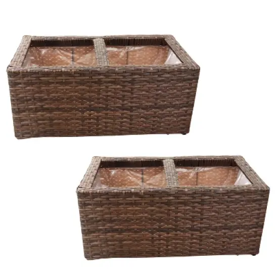 Sunnydaze 2-Section Rectangle Polyrattan Indoor Planters - 21.5" W x 11.5" D x 9.25" H - 2-Pack image {10}