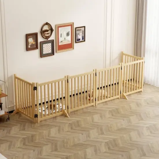 Hrinhom 6 Panel Dog Fences,Wooden Freestanding Dog Gates, Pet Gate image {2}