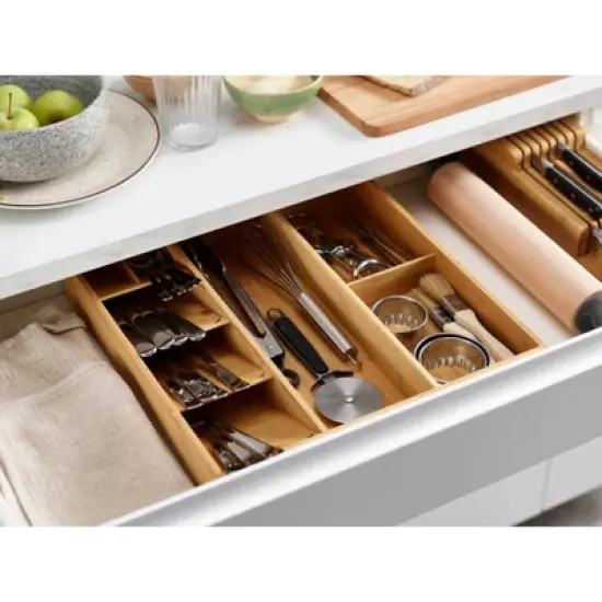 Joseph Joseph DrawerStore Bamboo Cutlery Utensil and Gadget Organizer: In-Drawer Silverware & Utensil Holder, Light Brown image {7}