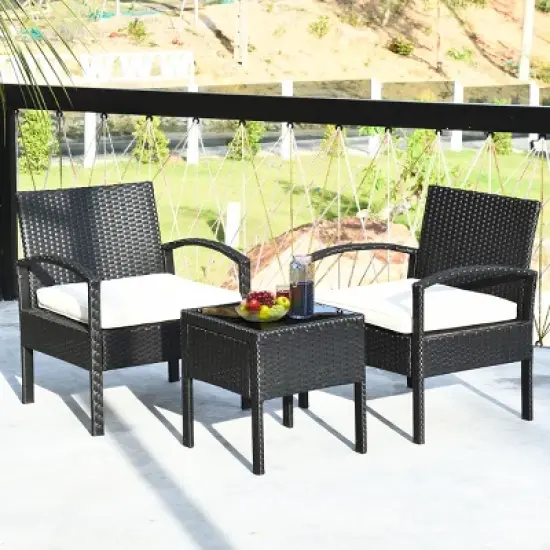 Costway 3PCS Patio Rattan Furniture Set Table & Chairs Set with Cushions Outdoor image {4}