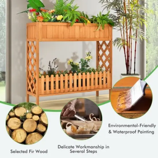 Costway 2-Tier Raised Garden Bed Elevated Wood Planter Box for Vegetable Flower Herb image {3}