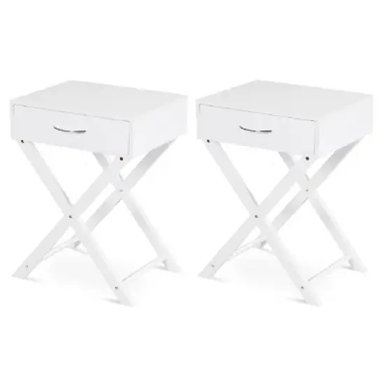 Tangkula 2PCS Modern Versatile Nightstand X-shape Wooden End Table with Drawer Accent Side Table for Bedroom Black/White image {11}