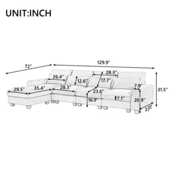 Modern Large L-Shape Feather Filled Sectional Sofa, Convertible Sofa Couch with Reversible Chaise for Living Room image {3}
