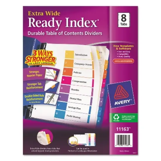 Avery Ready Index Customizable Table of Contents Asst Dividers 8-Tab 11 x 9 1/2 11163 image {7}