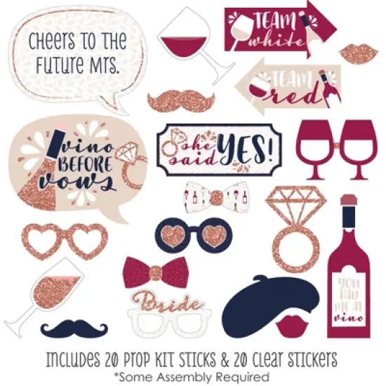 Big Dot of Happiness Vino Before Vows - Winery Bridal Shower or Bachelorette Party Photo Booth Props Kit - 20 Count image {1}