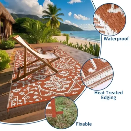 Outdoor Rug Waterproof Reversible Plastic Straw Patio Rug image {4}