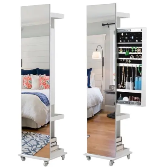 KTMBDW 360&iexcl;&atilde; Swivel Jewelry Cabinet, Vanity Mirror, Rotatable Full Length Mirror with Jewelry Storage, Standing Jewelry Armoire Organizer, White image {4}