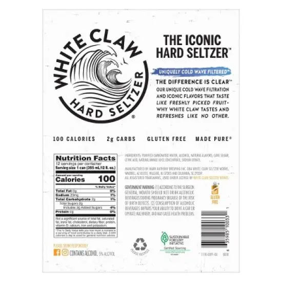 White Claw Mango Hard Seltzer - 12pk/12 fl oz Slim Cans image {5}