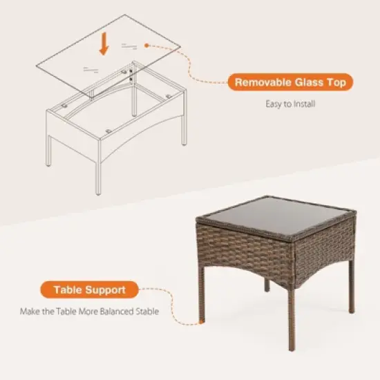 INFURNIC Patio Dining Sets Set 3 Pieces Patio Furniture, Outdoor with Glass Table, Wicker Rattan Patio Chair for Garden, Terrace, Brown, 23"*22"*31.4" image {3}