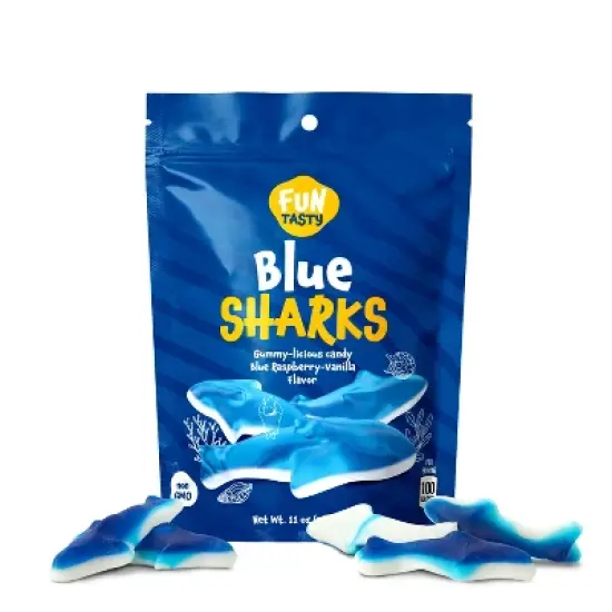 Funtasty Blue Sharks Gummy Candy, Blue Raspberry Marshmallow Flavor - 11-Ounce Bag image {7}