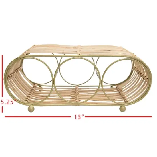 Wrapped Brass Metal & Rattan Wine Bottle Holder - Foreside Home & Garden image {4}