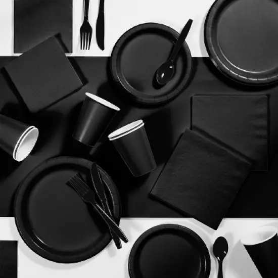48ct Foil Striped Disposable Napkins Black image {1}