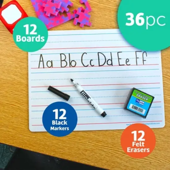 Flipside Products Red & Blue Ruled/Dry Erase Dual Sided Board + Pen + Student Eraser Set, 12 Sets image {2}