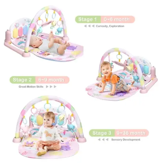 3 in 1 Baby and Toddler Learning Toys  Fitness Music and Lights Fun Piano Activity Center Pink image {8}
