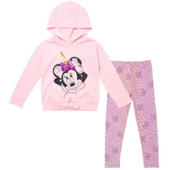 Disney Minnie Mouse Girls Sequin Pullover Fleece Hoodie Leggings Outfit Set Toddler to Big Kid image {7}