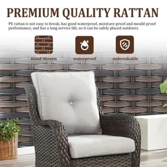 POCASSY Outdoor Swivel Glider Chairs Set of 2 with Ottomans, Patio Furniture Set with All Weather Wicker Outdoor Lounge Accent Chair for Porch Deck image {2}