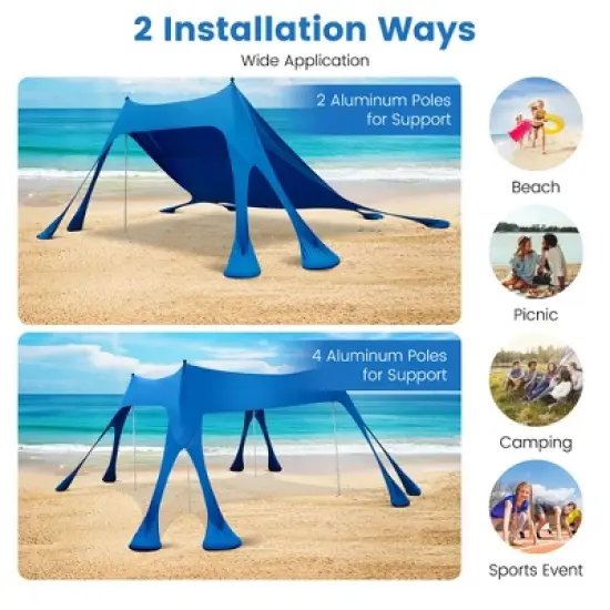 Costway 10 x 10 FT Beach Sunshade Canopy UPF50+ with Carry Bag &8 Sandbags &3 Shovels image {7}