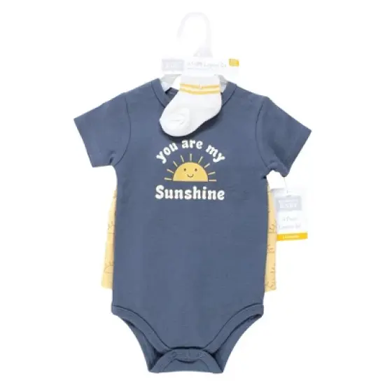 Hudson Baby Infant Boy Bodysuit, Short and Sock, Blue Sunshine image {1}