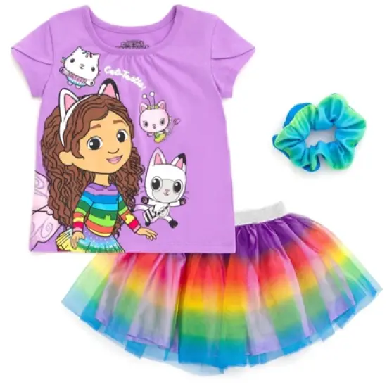 Dreamworks Gabby's Dollhouse Pandy Paws Cakey Cat Girls T-Shirt Mesh Skirt & Scrunchie 3 Pc Set Toddler to Big Kid image {6}