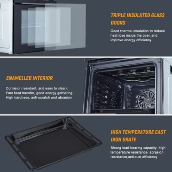 24" Single Wall Oven, with Steam&Grill&Air Frying Mode, 3000W, 240V, 2.5Cu.ft Stainless Steel Convection Built-in Oven, Advanced Colorful Touch Screen image {4}