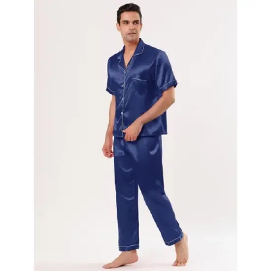 Lars Amadeus Men's Classic Satin Pajama Sets Short Sleeves Button Down Nightwear Sleepwears Loungewear Pjs image {2}