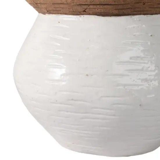 Modern Ceramic Flower Pot and Planter - Indoor and Outdoor Use - Earthy Decorative Accent for Room, Garden, Patio, or Entryway Decor - 7" White & Tan image {4}
