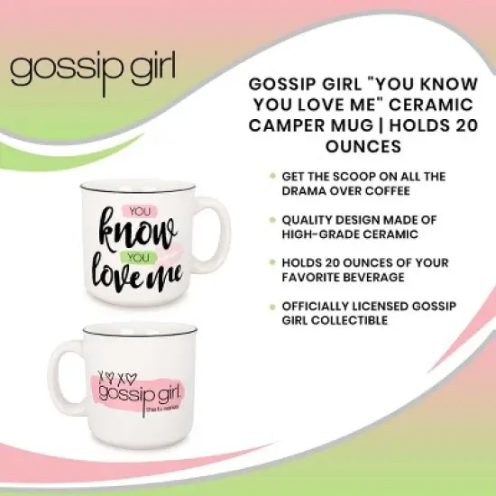 Silver Buffalo Gossip Girl "You Know You Love Me" Ceramic Camper Mug | Holds 20 Ounces image {6}