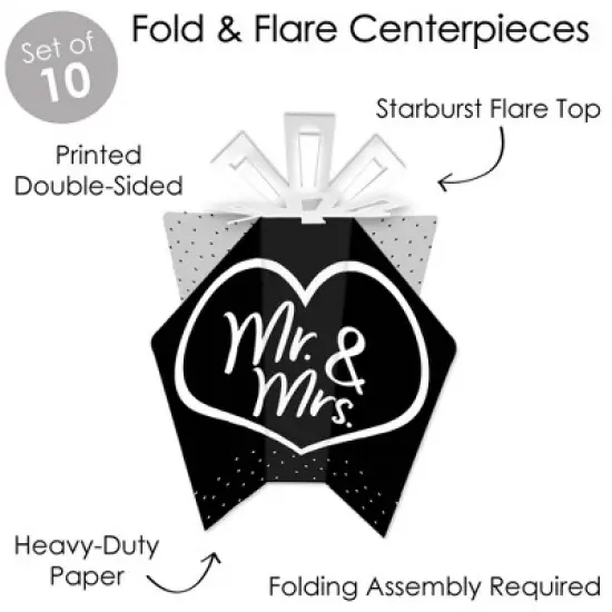 Big Dot of Happiness Mr. and Mrs. - Table Decorations - Black and White Wedding or Bridal Shower Fold and Flare Centerpieces - 10 Count image {2}