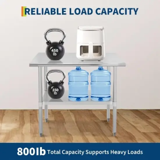 Stainless Steel Table for Prep & Work,2-Tier Shelf Commercial Metal Worktable Adjustable Height & Leveling Feet for Restaurant image {3}