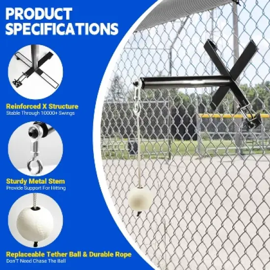 PLAYAPUT Portable Baseball Swing Trainer with a Tethered Ball. Ideal for both baseball and softball, White and Black image {1}