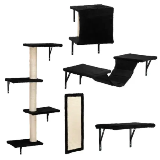 FURNIinspire Pet Tower Cat Wall Shelves, Wall Mounted Cat Climber Set of 5, Floating Cat Perches, Cat Furniture, Black, 19.75"*8"*38.25" image {4}