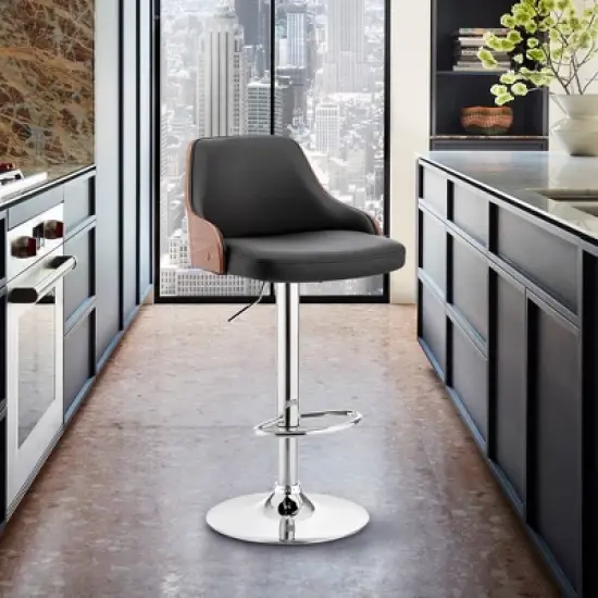 Asher Adjustable Counter Height Barstool with Faux Leather Chrome Finish - Armen Living image {8}