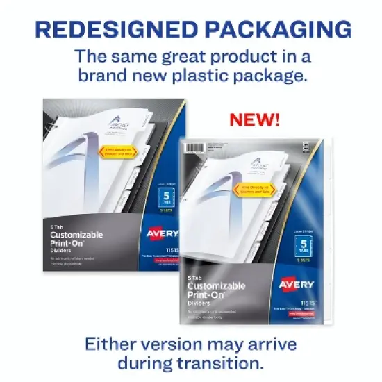 Avery Customizable Print-On Dividers for 3 Ring Binders, 5-Tab Set, 5 Sets (11515) image {1}