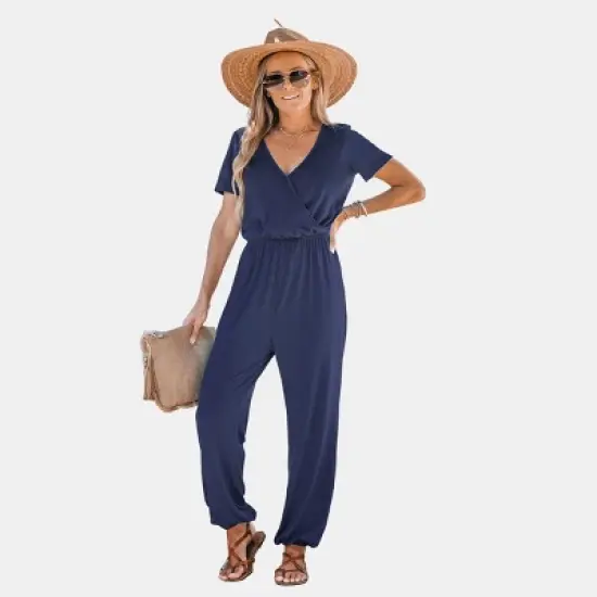 Women's Short Sleeve Wrap Loose Long Romper Jumpsuit - Cupshe image {7}