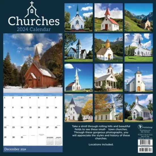 TF Publishing 2024 Wall Calendar 12"x12" Churches image {4}