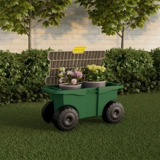 Nature Spring Garden Storage Wagon Cart with Seat and Removable Tool Tray - Green, Black, Gray image {1}