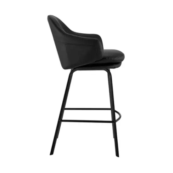 30" Brigden Swivel Counter Height Barstool with Faux Leather Black Metal - Armen Living image {2}