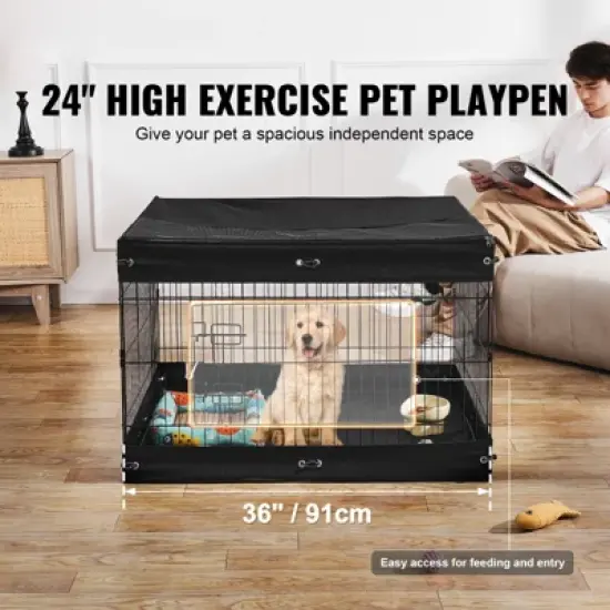VEVOR Dog Playpen, 4 Pcs 24 x 36 in Panels Foldable Metal Pet Exercise Pen, Dog Fence Indoor and Outdoor Pen with Door, Top Cover, and Bottom Pad image {2}