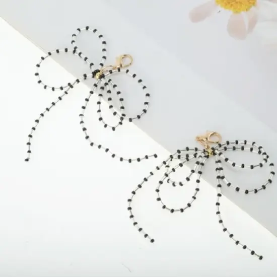 Unique Bargains Beaded Bow Shoelace Charms Black White 1 Pair image {4}