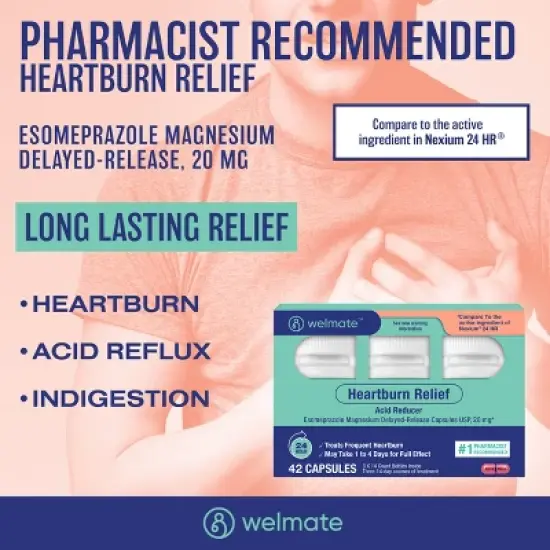 Heartburn Relief: Esomeprazole Magnesium 20mg provides all-day and night protection from frequent heartburn. image {1}