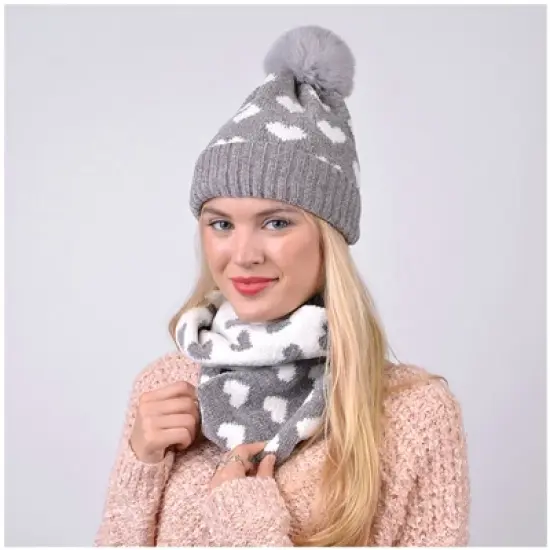 Women's 2pc Reversible Hearts Hat & Infinity Scarf Set image {4}