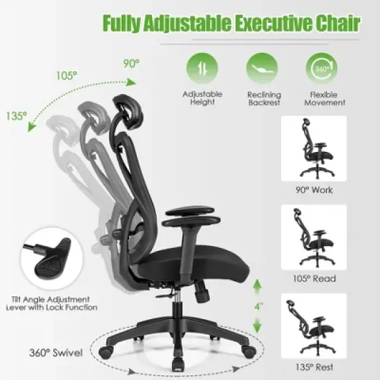 Costway Ergonomic High Back Mesh Office Chair w/ Adjustable Lumbar Support image {6}