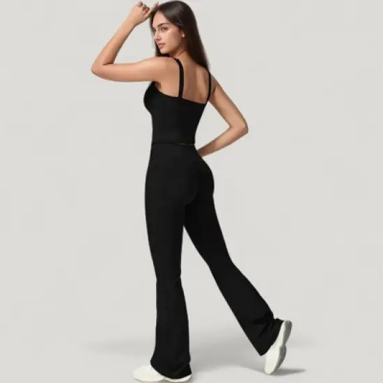 Anna-Kaci Active Women's Crossover Waist Flare Lounge Pants in Soft Woven Fabric with Relaxed Fit and Streamlined Silhouette image {6}