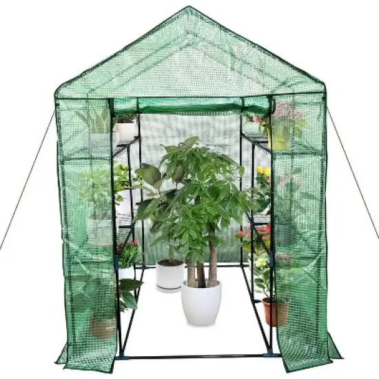 Walk-in Greenhouse with Roll-Up Zipper Door,57 x 57 x 76'' Portable Indoor and Outdoor Green House,3-Tier 6 Shelves Greenhouse image {6}