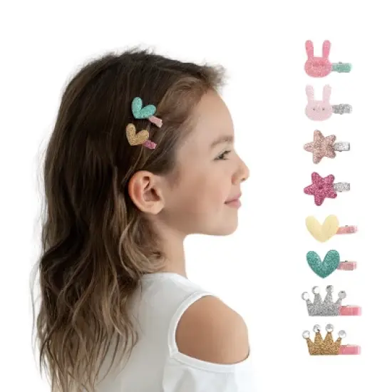 Summer Crystal - Glitter Mini Hair Clips &ndash; Assorted Colors Random Selection - 8 Pack image {9}