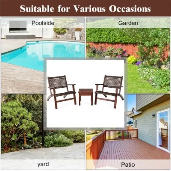 Costway 3PCS  Patio Rattan Furniture Set  Coffee Table image {4}